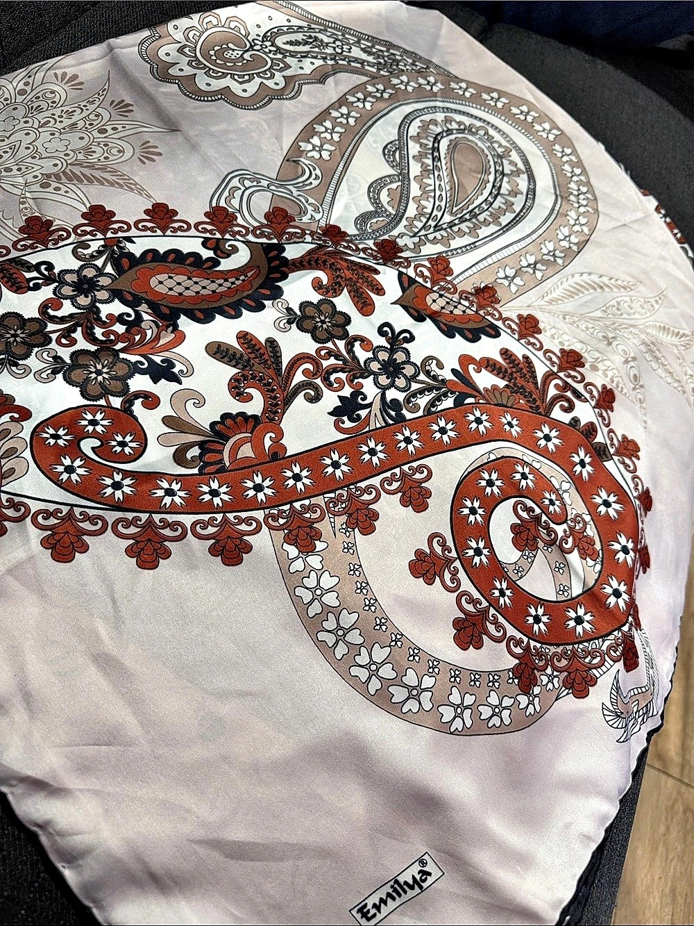 Emilio Paisley Print Silk Scarf in Soft Beige & Brown New